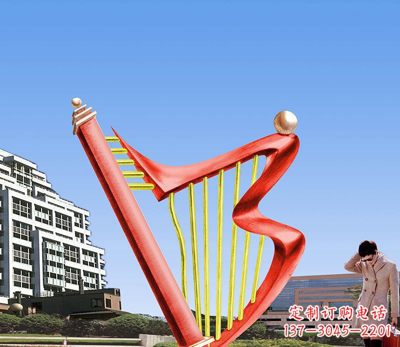 南阳精美不锈钢竖琴雕塑