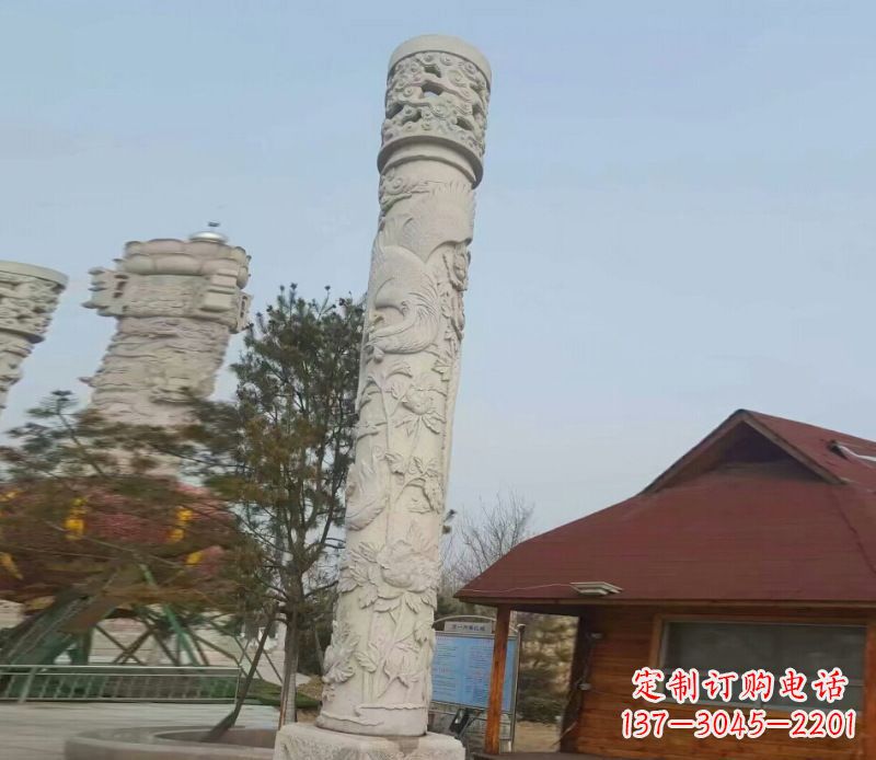南阳迎宾龙柱石雕——大理石景观雕刻精美艺术品
