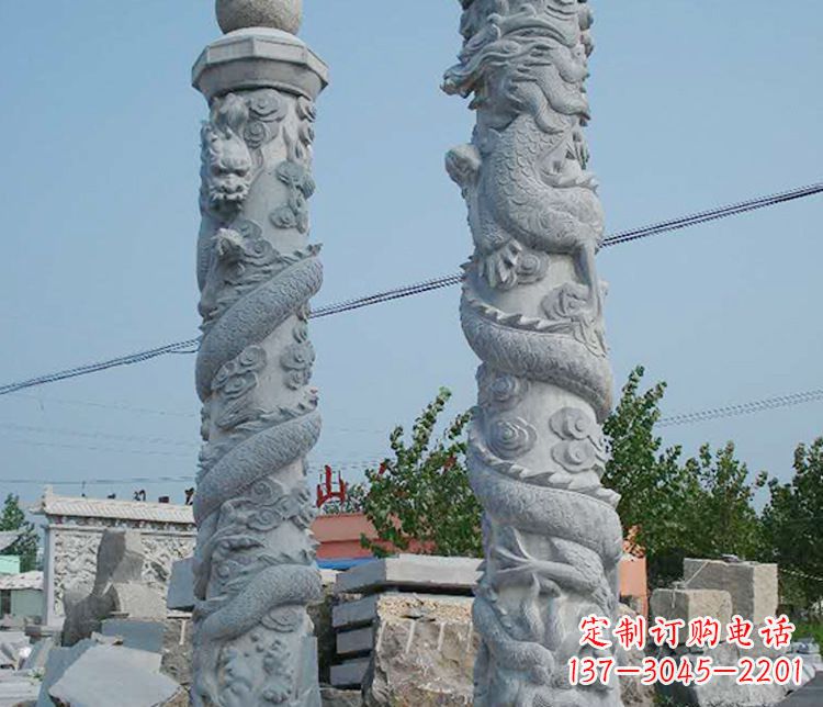 南阳广场大理石盘龙柱景观石雕_1