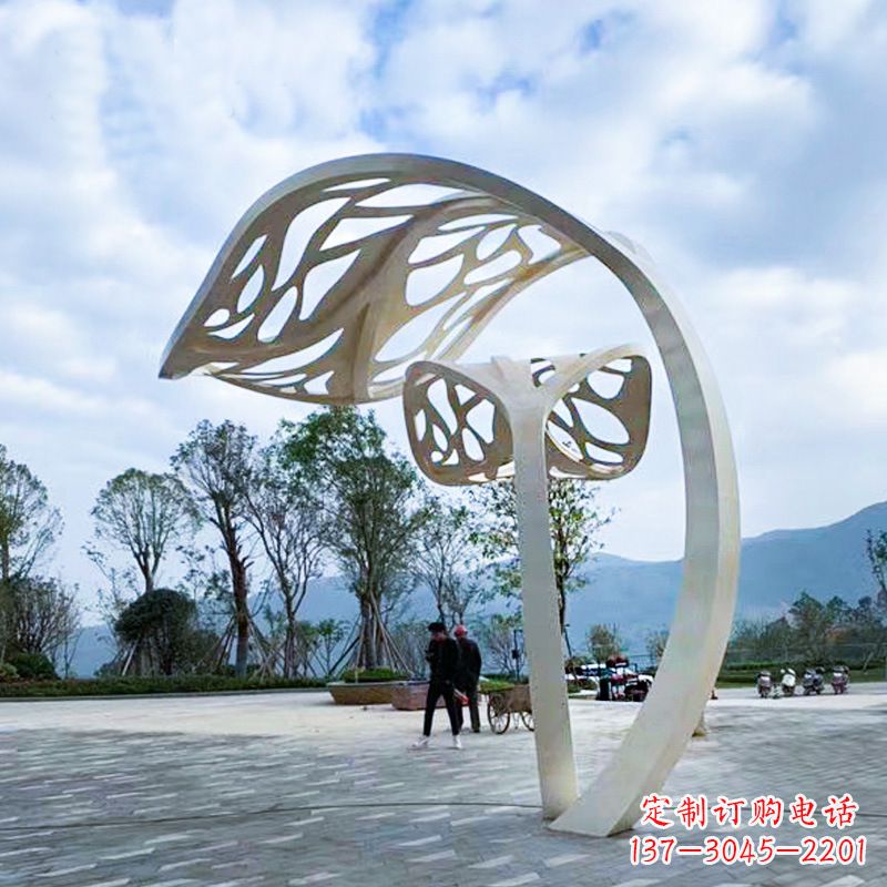 南阳广场大型不锈钢抽象树叶雕塑