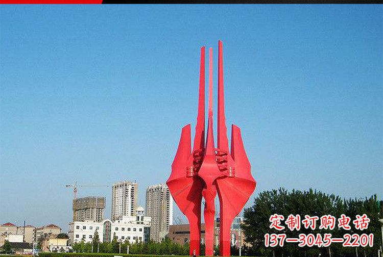 南阳中领雕塑红色不锈钢树叶雕塑