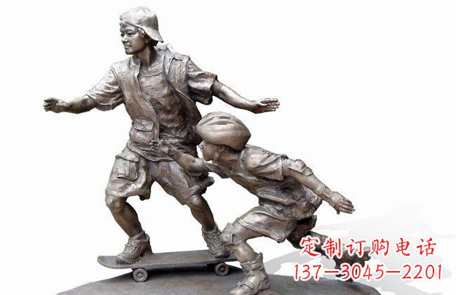 南阳令人惊叹的广场滑板男孩铜雕塑
