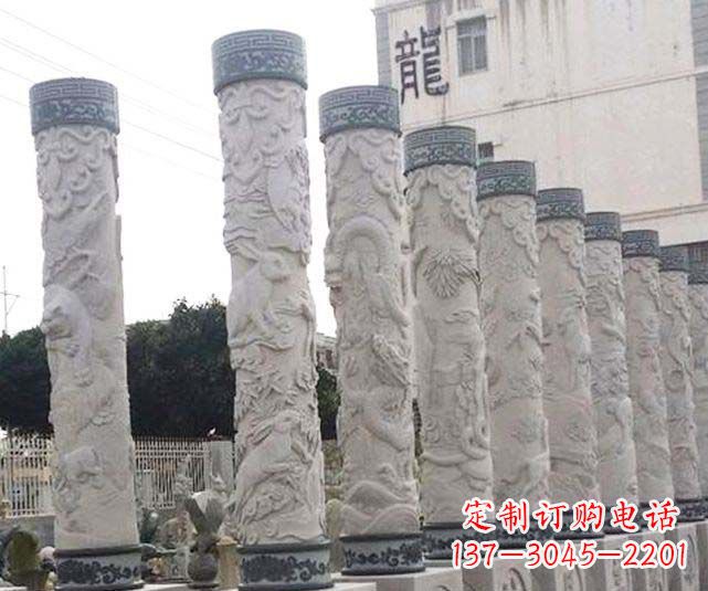 南阳广场景观大理石12生肖龙柱石雕