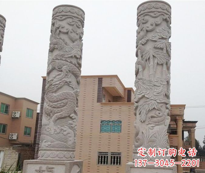 南阳广场景观大理石12生肖龙柱石雕 (2)
