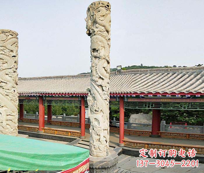 南阳广场景观大理石龙柱石雕 (2)