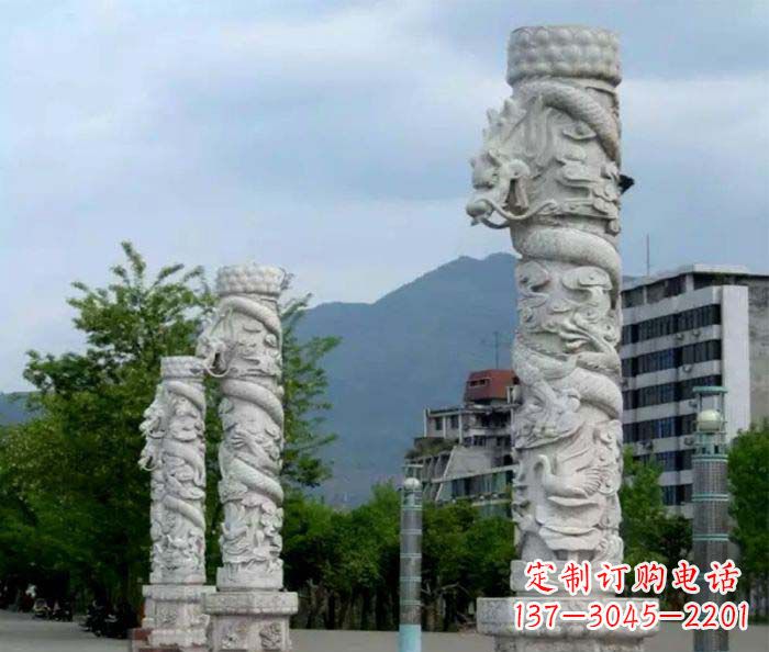 南阳广场景观大理石龙柱石雕 (3)