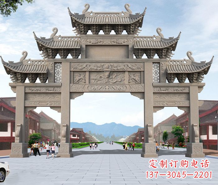 南阳以大理石石雕装饰的精美牌楼雕塑