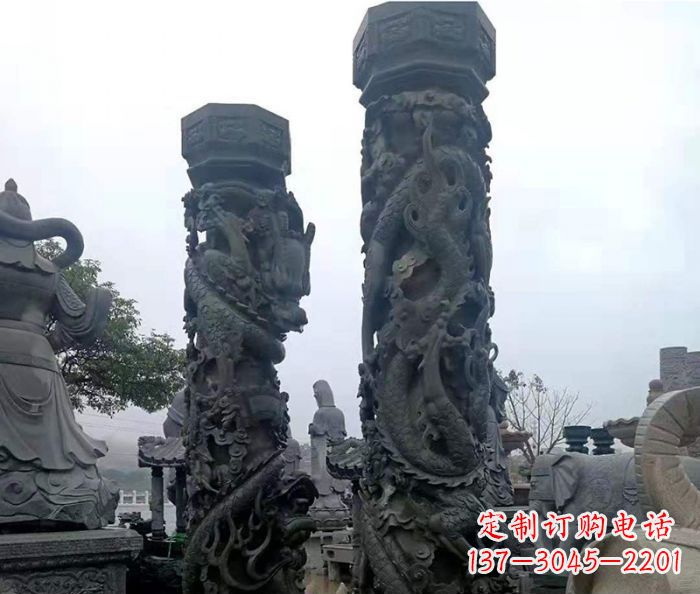 南阳安静传承-中领雕塑广场景观仿古盘龙柱石雕