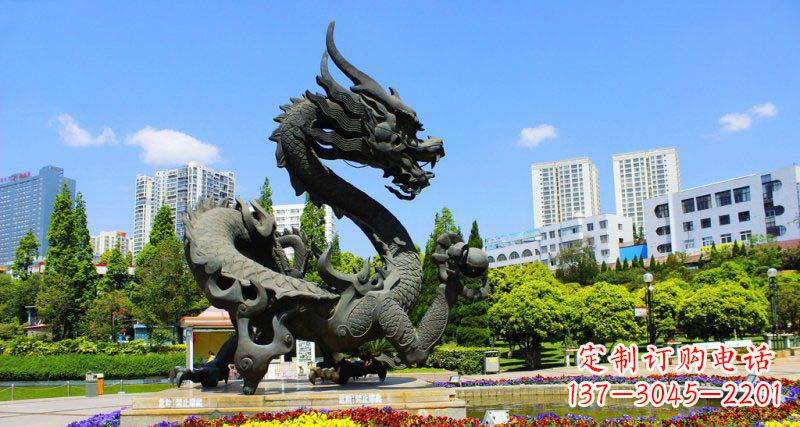 南阳精美巨型广场龙戏珠景观铜雕