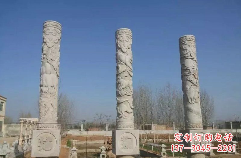 南阳十二生肖文化柱石雕,展现传统文化风采