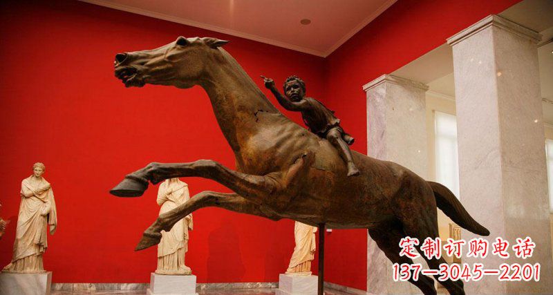 南阳中领雕塑定制广场小孩骑马景观铜雕