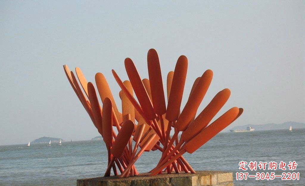 南阳卓越海边,不锈钢抽象船桨雕塑
