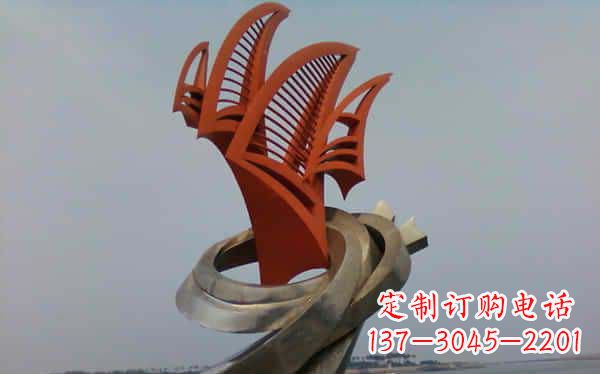 南阳海边不锈钢海浪和帆船雕塑