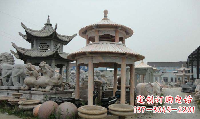 南阳海景石雕凉亭——晚霞红圆顶石雕凉亭