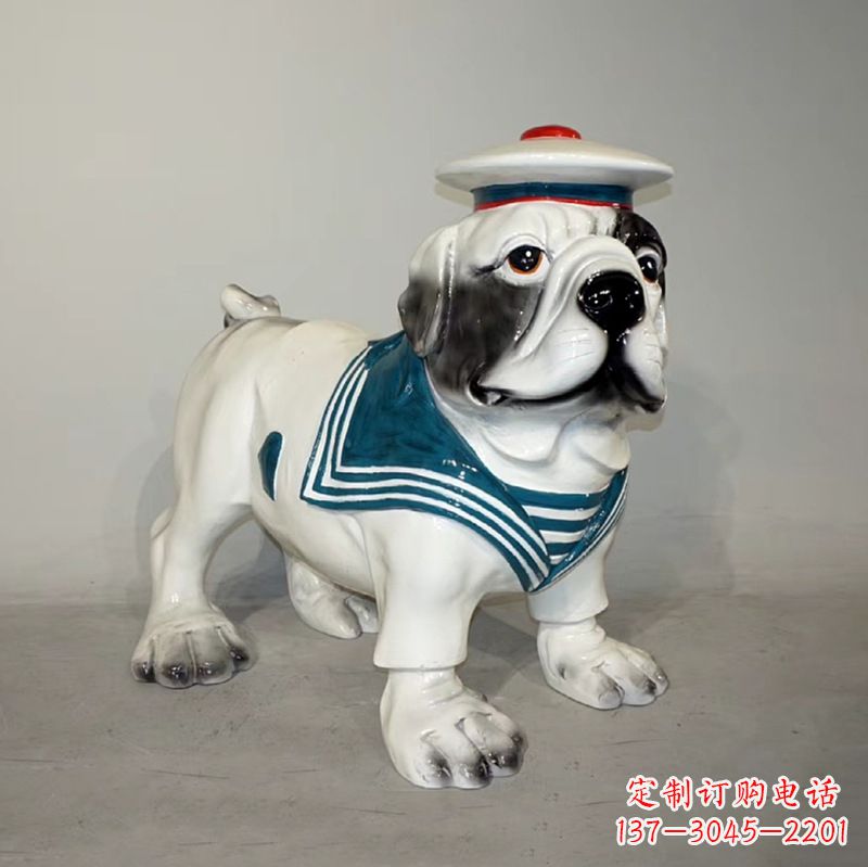 南阳海军玻璃钢仿陶瓷斗牛犬狗雕塑