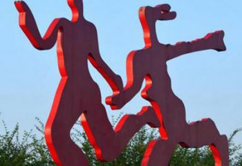 南阳中领雕塑-多彩情侣跑步雕塑