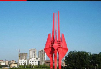 南阳中领雕塑红色不锈钢树叶雕塑