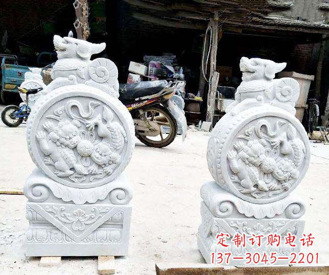 南阳汉白玉招财门墩雕塑