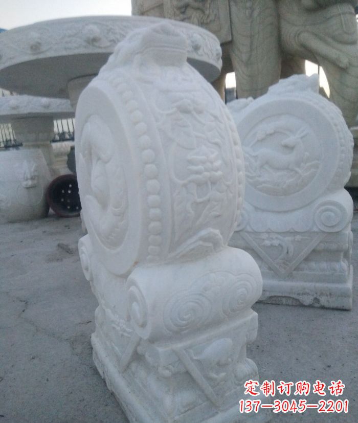 南阳汉白玉抱鼓石门墩雕塑