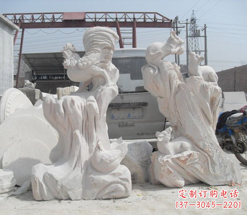 南阳中领雕塑,打造古典唯美的汉白玉公鸡雕塑