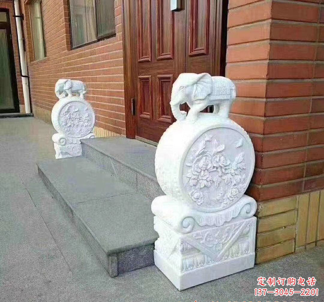 南阳汉白玉大象门墩石雕