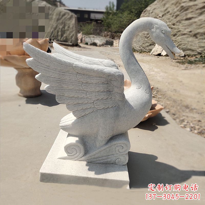 南阳汉白玉低头喷水天鹅石雕