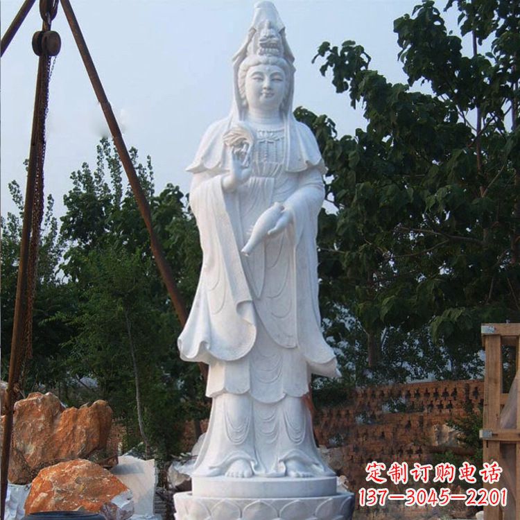南阳汉白玉手工观音石雕