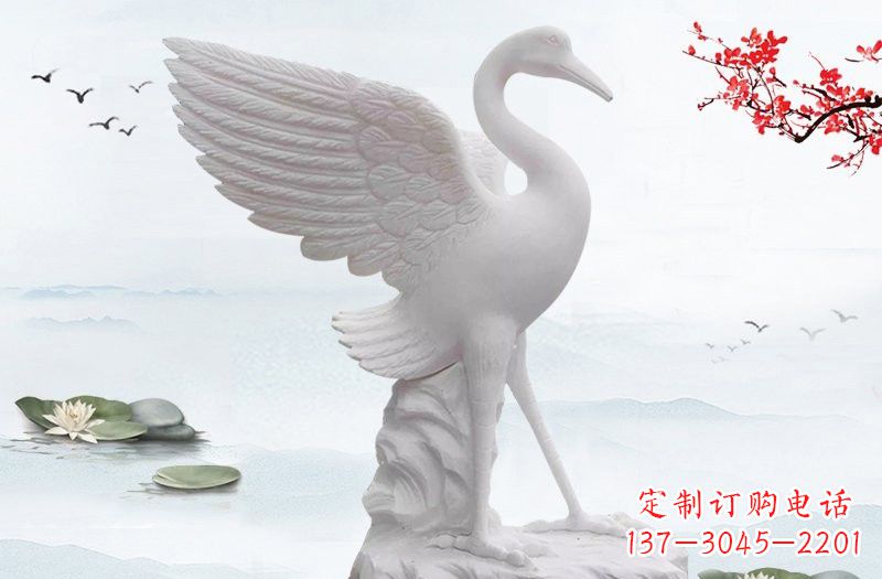 南阳汉白玉公园动物仙鹤石雕
