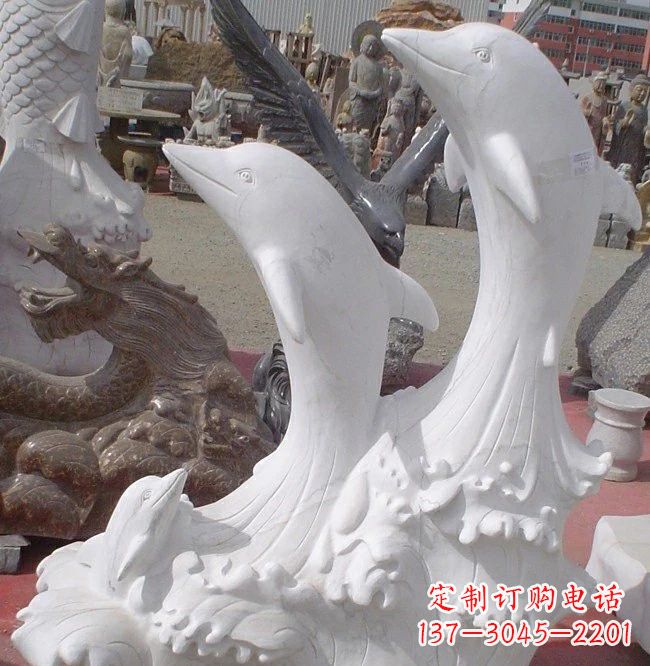 南阳海豚石雕,汉白玉精美雕塑