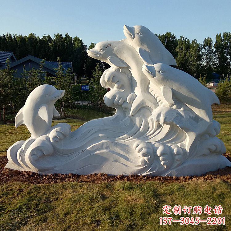 南阳汉白玉海豚雕塑,给您的公园另一种美