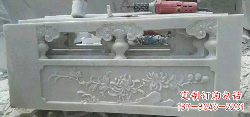南阳汉白玉花朵浮雕栏板,精致深具视觉立体感