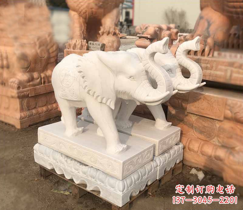 南阳汉白玉吉祥如意大象门口镇宅招财石雕