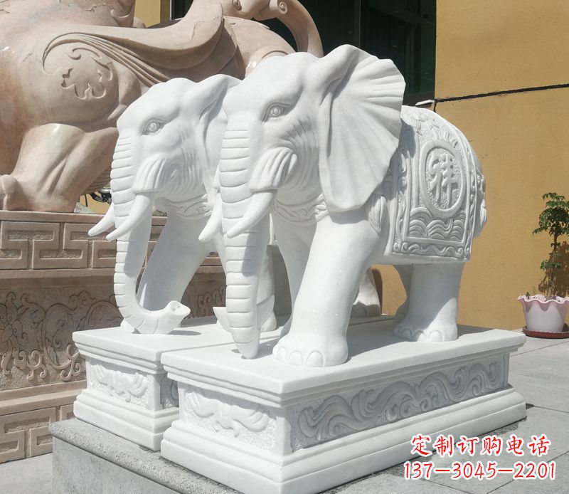 南阳属于你的祝福——汉白玉吉祥如意门口招财大象雕塑