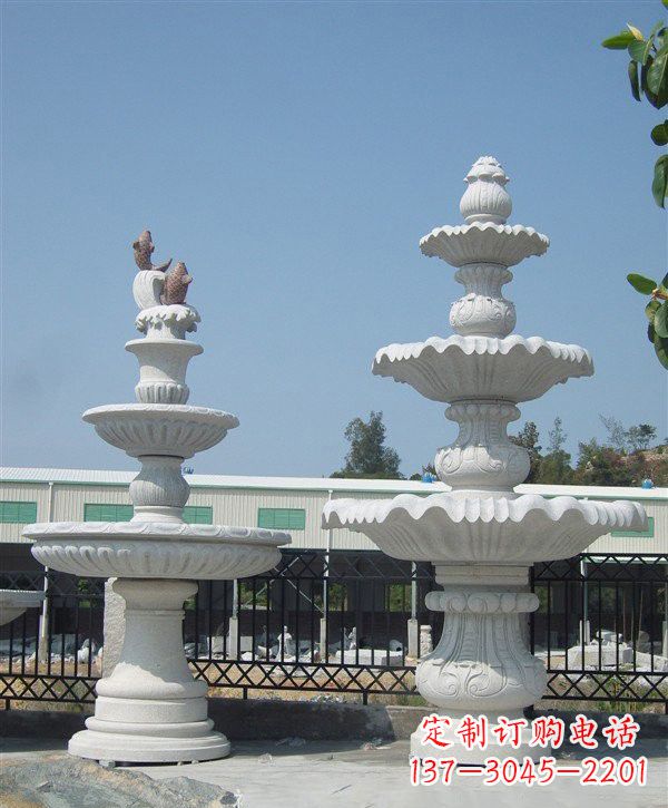 南阳汉白玉简约三层喷泉雕塑