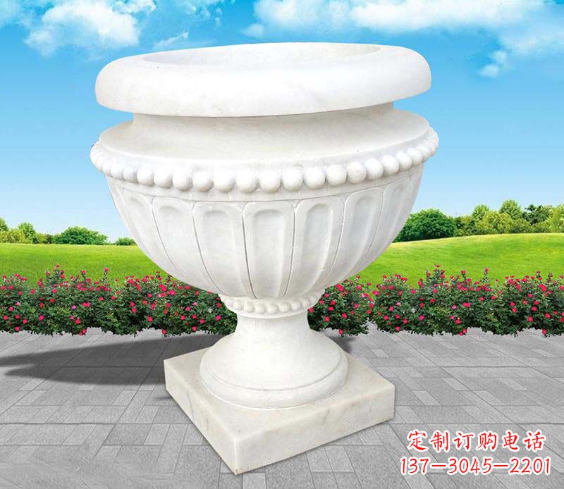 南阳汉白玉景观花盆雕塑
