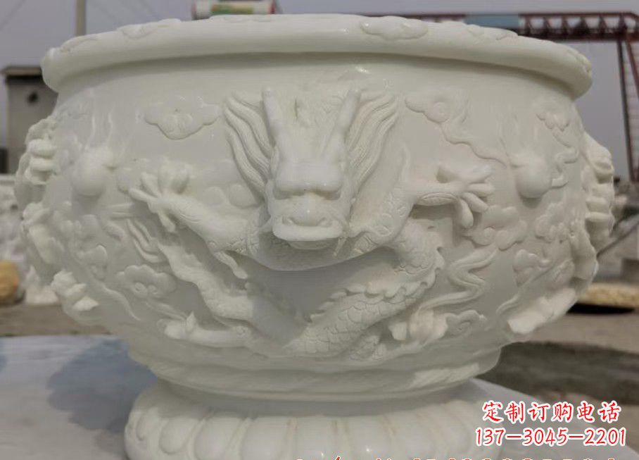 南阳中领雕塑汉白玉龙鱼缸雕塑,是由专业雕塑定…