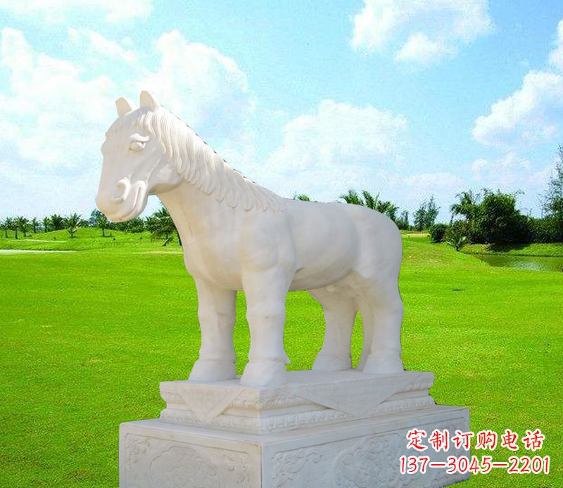 南阳汉白玉马石精美动物雕塑