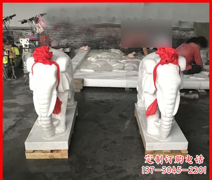 南阳汉白玉雕刻招财小象,让你的家门口更加灵气