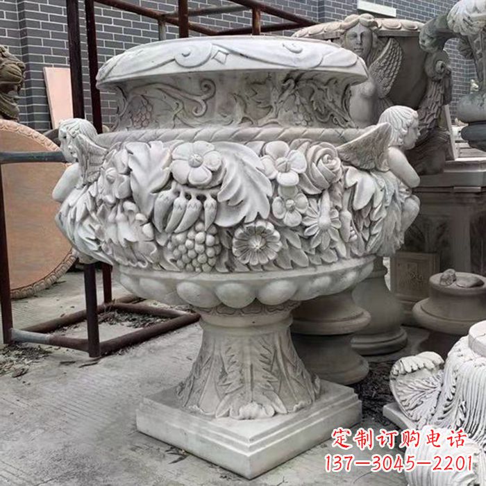 南阳汉白玉欧式人物花盆石雕