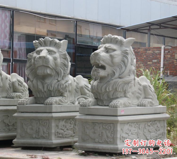 南阳汉白玉狮子雕塑,欧式风格精美雕塑