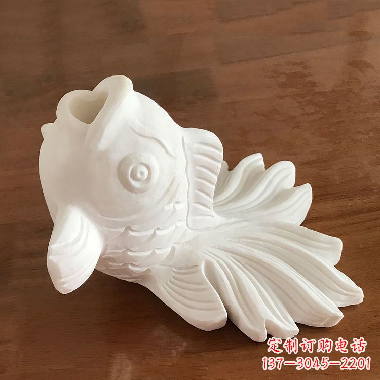 南阳精致美观的汉白玉喷水金鱼石雕动物雕塑