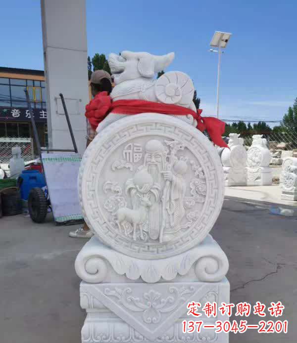 南阳汉白玉貔貅石门墩雕塑