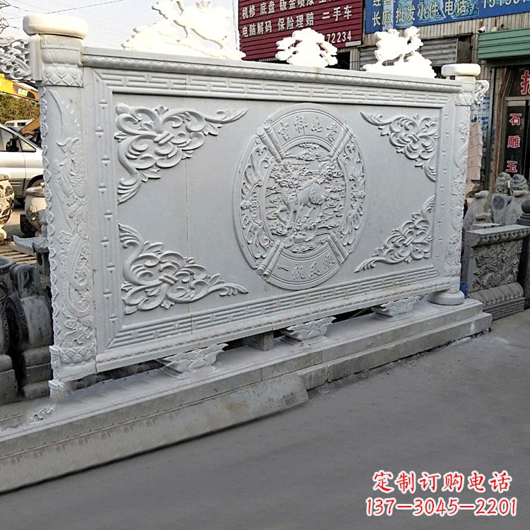 南阳汉白玉麒麟石雕影壁墙-庭院别墅院落大门古建萧墙