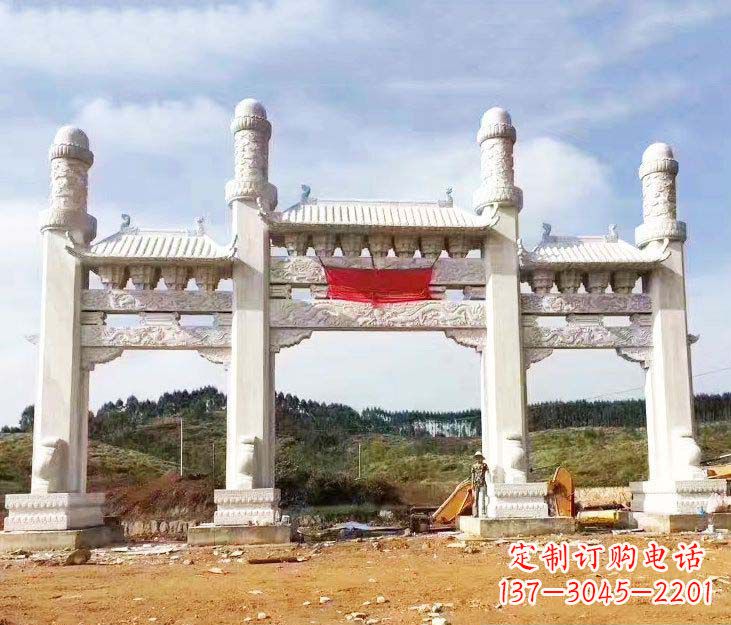 南阳汉白玉三门牌坊石雕