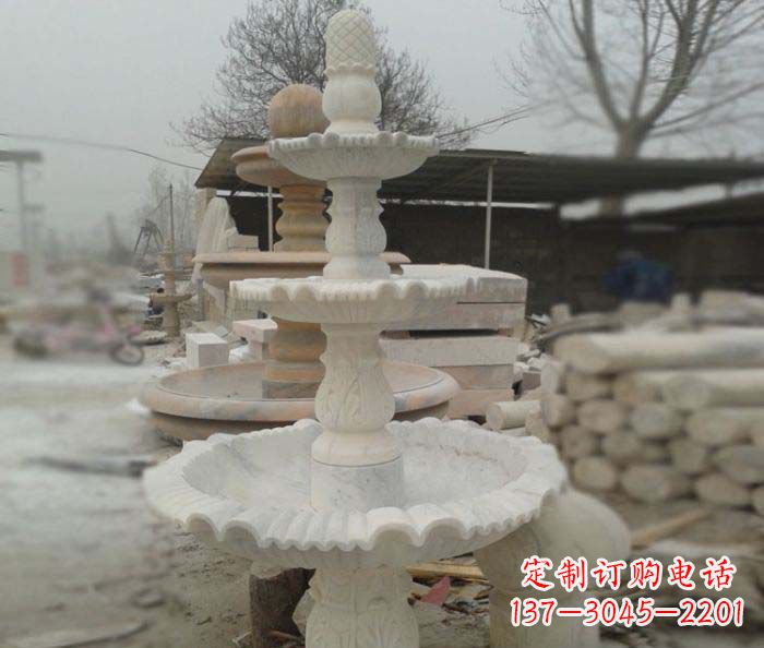 南阳汉白玉三层别墅小型喷泉石雕