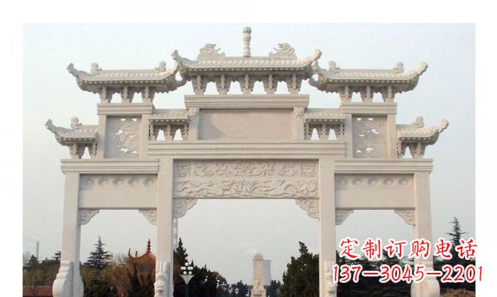 南阳汉白玉三门石雕牌坊