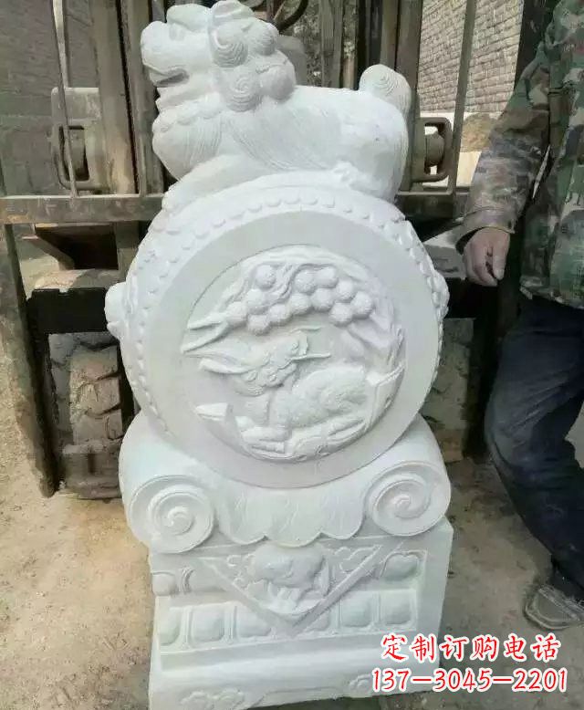 南阳中领雕塑出品,精雕细琢汉白玉狮子门墩