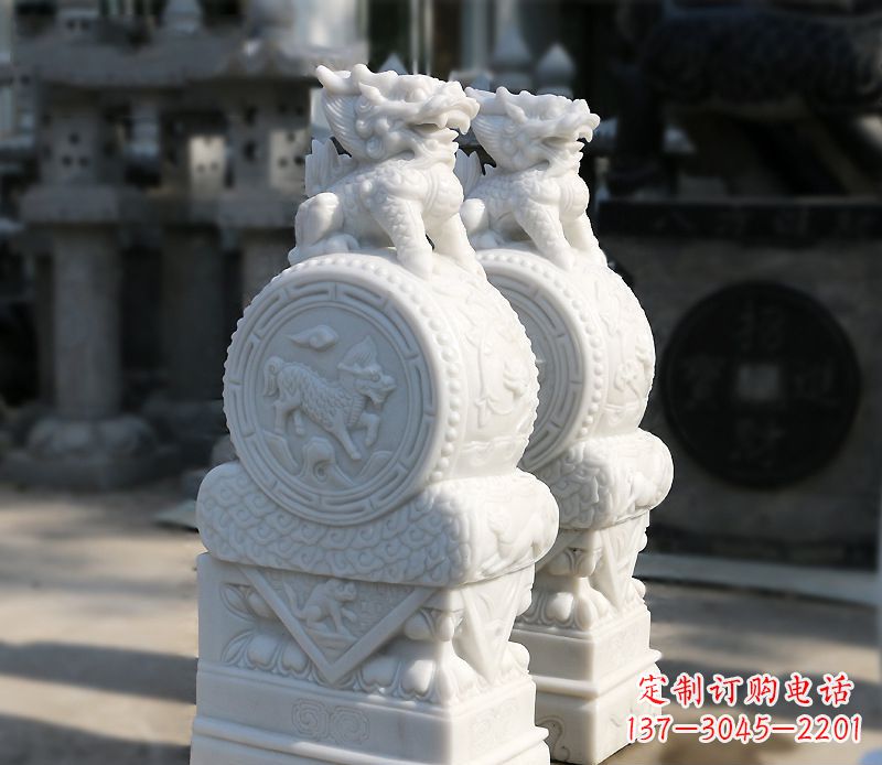 南阳汉白玉狮子辟邪门墩雕塑