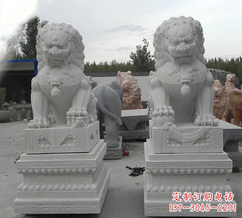 南阳精致汉白玉守门狮子雕塑