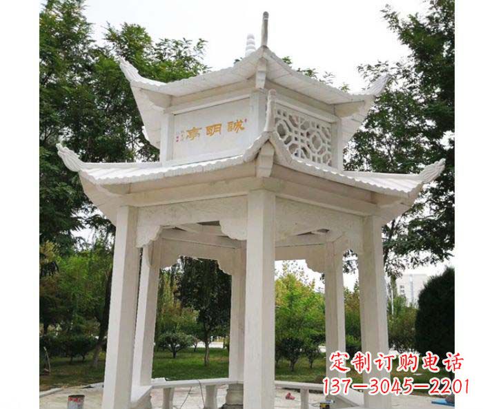 南阳高雅典雅的汉白玉双层六角凉亭石雕